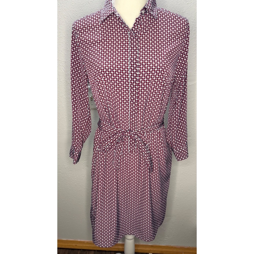 Banana Republic Women Burgundy Geometric Print Shirt Dress Size‎ 8 Long Sleeve